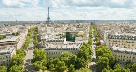 Panoramic view of Paris, Champs Elysees and the Eiffel Tower Stock Footage 124716583