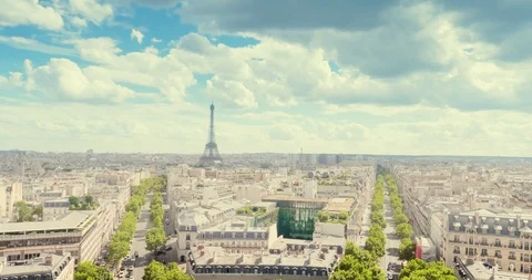 Panoramic view of Paris, Champs Elysees and the Eiffel Tower Video stock 125103511