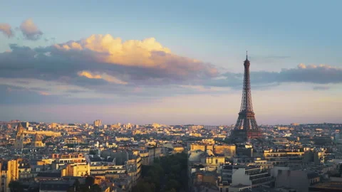 Panoramic view of Paris, Champs Elysees and the Eiffel Tower Stock Footage 144354824