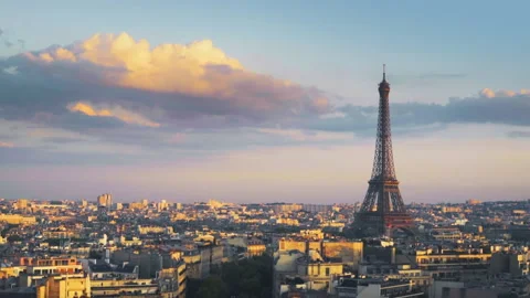 Panoramic view of Paris, Champs Elysees and the Eiffel Tower Stock Footage 145059009