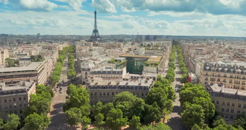 Panoramic view of Paris, Champs Elysees and the Eiffel Tower Stock Footage 251344531