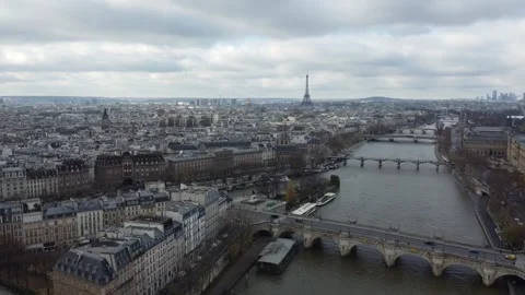 Panoramic View of Paris with Eiffel Tower and Seine River Stock Footage 318209109