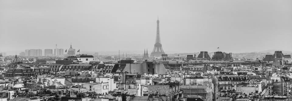 Panoramic View of Paris With Eiffel Tower Stock Photos