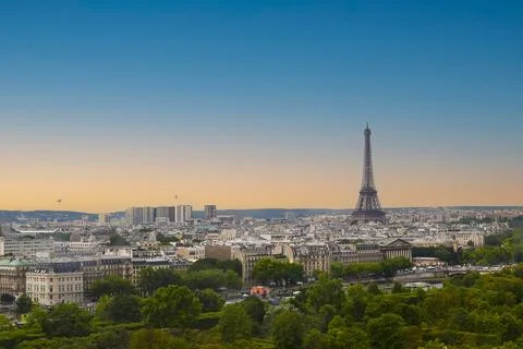 Panoramic View of Paris with Eiffel Tower and Seine River at Sunset Stock Photos