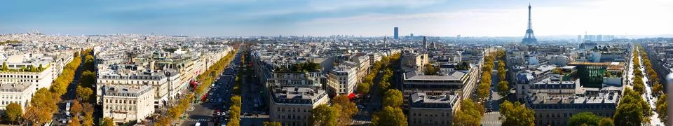 Panoramic view of Paris with Eiffel Tower Stock Photos