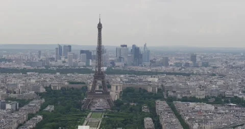 Panoramic view of Paris rooftops with the Eiffel Tower. 16th Arrondissement. Stock Footage 237922338