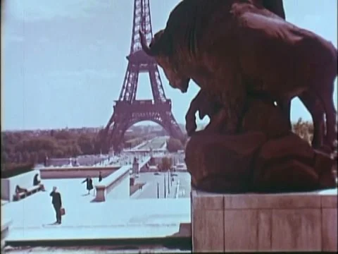 A panoramic view of Paris is shown in 1961 when Kennedy visited the city. Stock Footage 74716444
