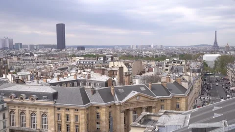Panoramic View of Paris Skyline Seen From the Pantheon Rooftop on Overcast Stock Footage 259863471