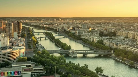 Panoramic view of Paris at sunset. Panning shot Stock Footage 86888706