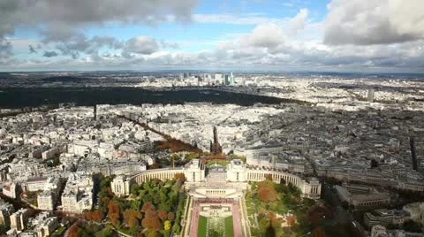 Panoramic View of Paris from Tour Eiffel Stock Footage 21256333