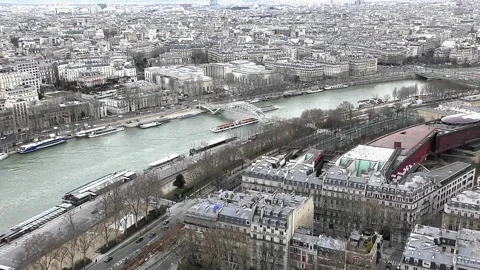 Panoramic view of Paris. View of the Sena, buildings and traffic in Paris. Stock Footage 130485152