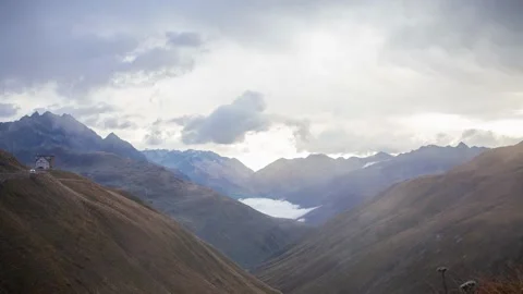 Panoramic view from the parking lot to the mountain road in the fog. Stock Footage 214489636