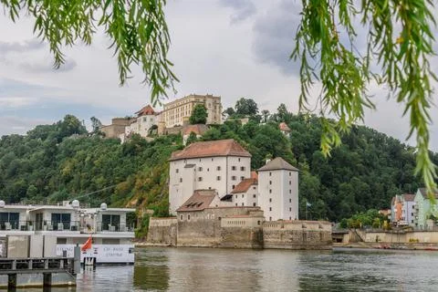 Panoramic view of Passau. Confluence of three rivers Danube, Inn, Ilz, Bavaria Stock Photos