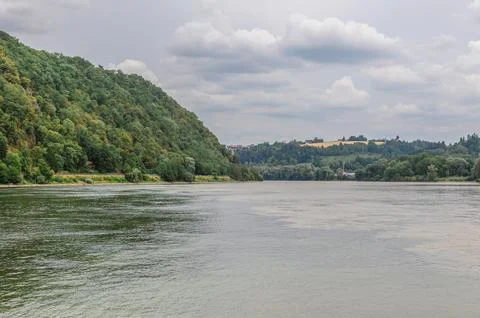 Panoramic view of Passau. Confluence of three rivers Danube, Inn, Ilz, Bava.. Stock Photos