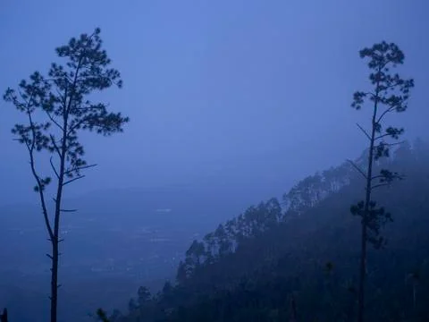 Panoramic view of a path within the mountains and trees of the Sierra Maestra Stock Photos