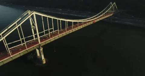 Panoramic View Of Pedestrian Bridge In Kiev, Ukraine Stock Footage 95340188