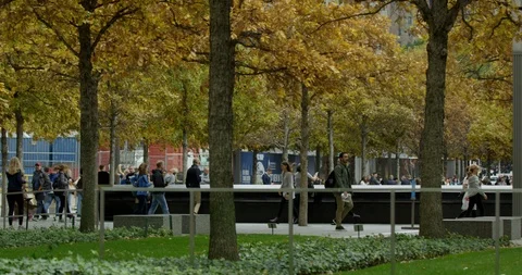 Panoramic View Of Pedestrians Commuting On New York Street, Public Park Stock Footage 112341248