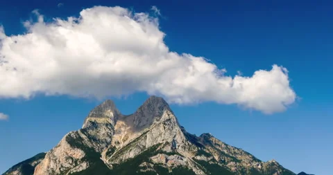 Panoramic view of "Pedraforca" Massif with fast movement of clouds. Hyperlapse Stock Footage 118601368
