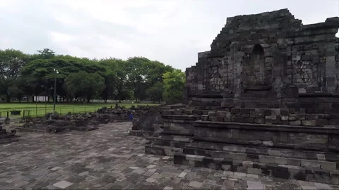 Panoramic View, Perwara and Main Temples, Lumbung Temple, Java, Indonesia Stock Footage 306089893