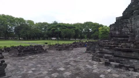 Panoramic View, Perwara and Main Temples, Lumbung Temple, Java, Indonesia Stock Footage 306089997