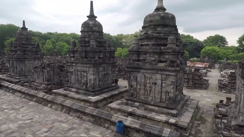 Panoramic View of Perwara Temples, Buddhist Stupas, Sewu Temple, Indonesia Stock Footage 282384122