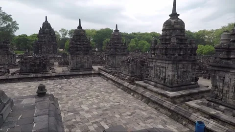Panoramic View of Perwara Temples, Buddhist Stupas, Sewu Temple, Indonesia Stock Footage 282384673