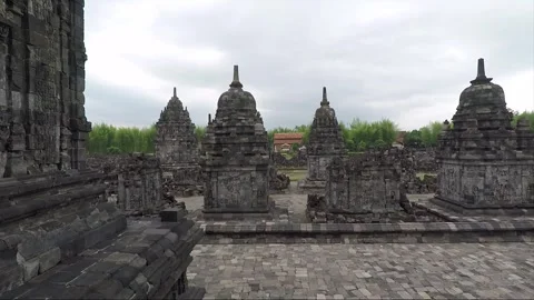 Panoramic View of Perwara Temples, Buddhist Stupas, Sewu Temple, Indonesia 库存影片 284152239