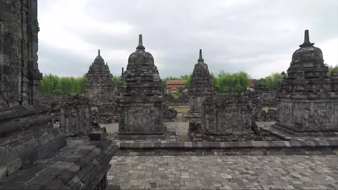 Panoramic View of Perwara Temples, Buddhist Stupas, Sewu Temple, Indonesia 库存影片 284152242