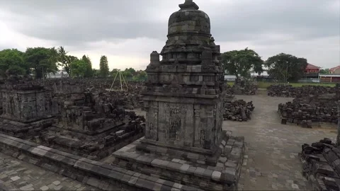 Panoramic View of Perwara Temples, Buddhist Stupas, Sewu Temple, Indonesia Stock Footage 285071774