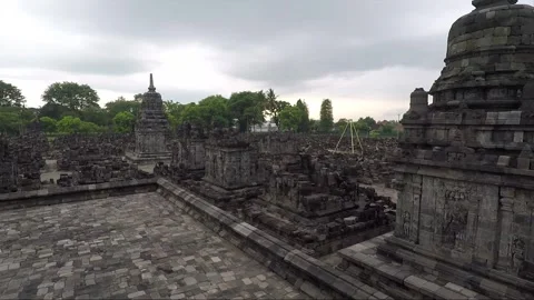 Panoramic View of Perwara Temples, Buddhist Stupas, Sewu Temple, Indonesia Stock Footage 285072363