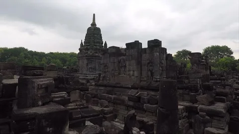 Panoramic View of Perwara Temples, Buddhist Stupas, Sewu Temple, Indonesia Stock Footage 285075058