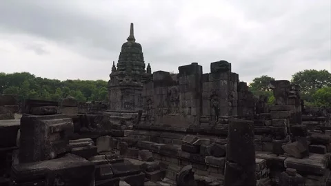 Panoramic View of Perwara Temples, Buddhist Stupas, Sewu Temple, Indonesia Stock Footage 285075066