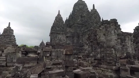 Panoramic View of Perwara Temples, Buddhist Stupas, Sewu Main Temple, Indonesia Stock Footage 285230505