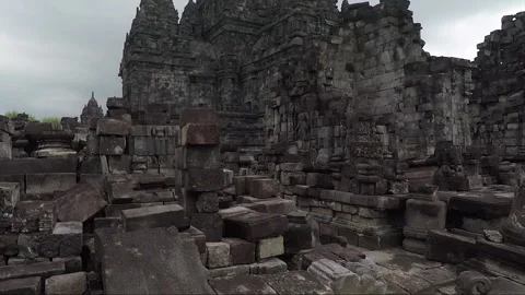 Panoramic View of Perwara Temples, Buddhist Stupas, Sewu Main Temple, Indonesia Stock Footage 285230682