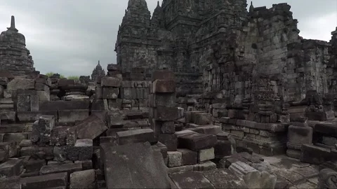 Panoramic View of Perwara Temples, Buddhist Stupas, Sewu Main Temple, Indonesia Stock Footage 285230701
