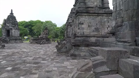 Panoramic View, Perwara Temples, Lumbung Temple Compound, Java, Indonesia Stock Footage 306090609