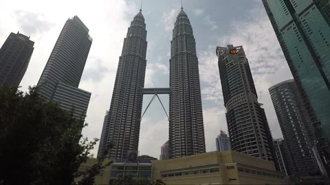 Panoramic view, Petronas or Twin towers skyscrapers, Kuala Lumpur, Malaysia Stock Footage 165207064