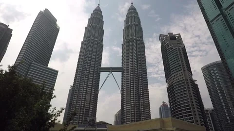 Panoramic view, Petronas or Twin towers skyscrapers, Kuala Lumpur, Malaysia Stock Footage 165214061