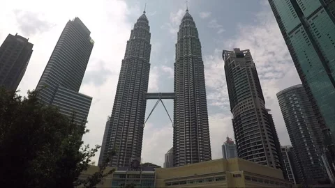 Panoramic view, Petronas or Twin towers skyscrapers, Kuala Lumpur, Malaysia Stock Footage 165214062