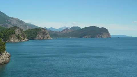 Panoramic View of Petrovac Bay and Adriatic Coast, Montenegro Stock Footage 341159685