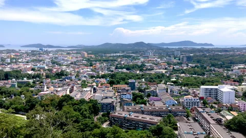 Panoramic view of Phuket Town and south island from Khao Rang viewpoint Stock Footage 86025135