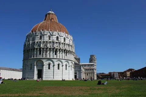 Panoramic view of Piazza dei Miracoli in Pisa, Tuscany, Italy Stock Photos