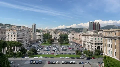 Panoramic view of Piazza della Vittoria square, Genoa, Genova, Italy, 4K Stock Footage 154886071