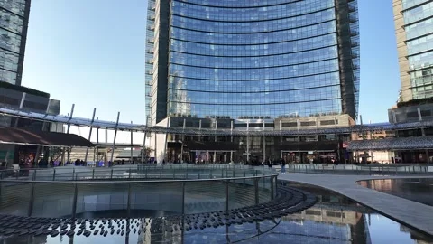 Panoramic view, piazza Gae Aulenti, iconic square in Milan, Italy Stock Footage 338170578