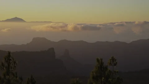 Panoramic View from Pico de las Nieves to Mount Teide at Sunset Stock Footage 342331581