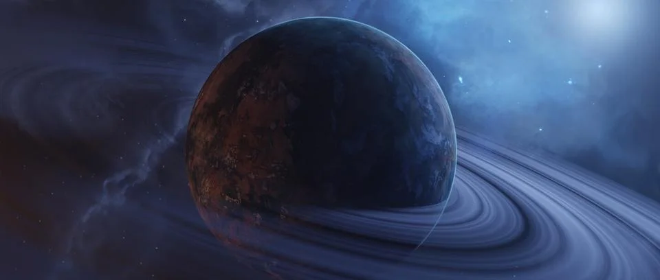 Panoramic view of planets 3D. 库存插图