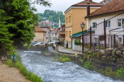 Panoramic View of Plava Voda Spring in Travnik Foto stock