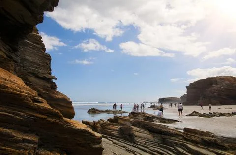 Panoramic view of the Playa de las Catedrales in Ribadeo. Stock Photos