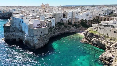 Panoramic view of Polignano a Mare in Puglia, Italy Stock Footage 317958644