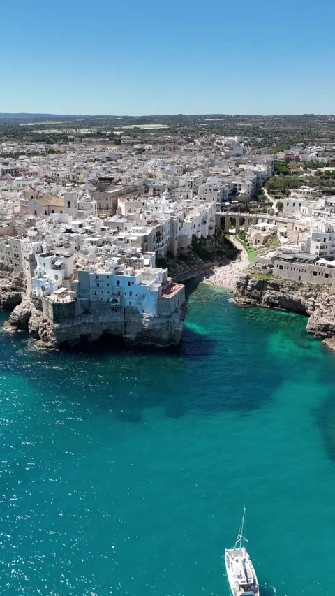 Panoramic view of Polignano a Mare in Puglia, Italy Stock Footage 317958681